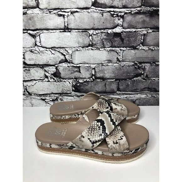 Vince Camuto Ravensie Taupe Leather SnakeSkin Flatform Sandals Women 10M US/42EU - Picture 16 of 16